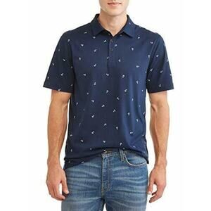 Men's Print Jersey Polo Shirt Blue Anchors Small 34/36 New
